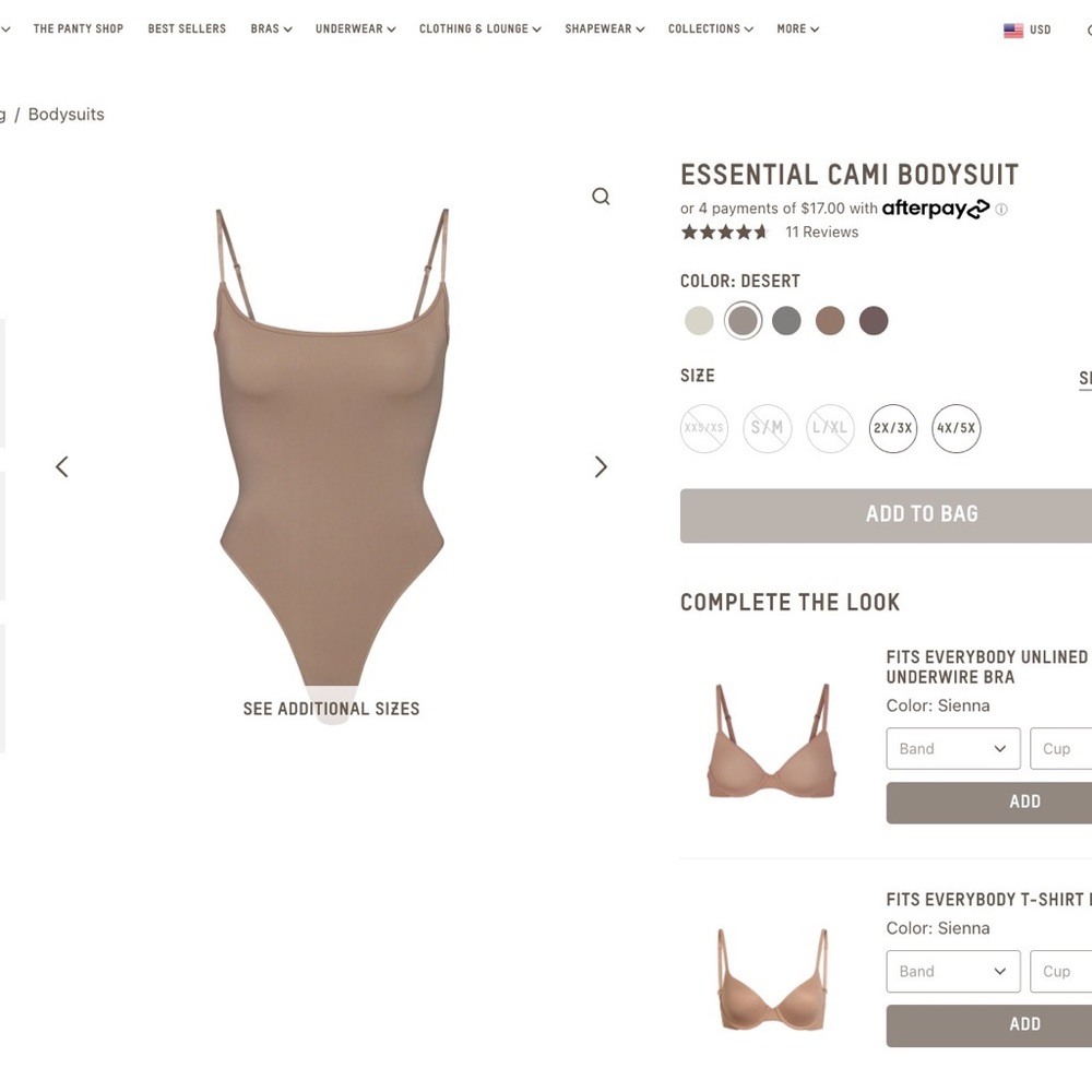 SKIMS essential cami bodysuit🤎🤎 the size in small/medium in the color desert!